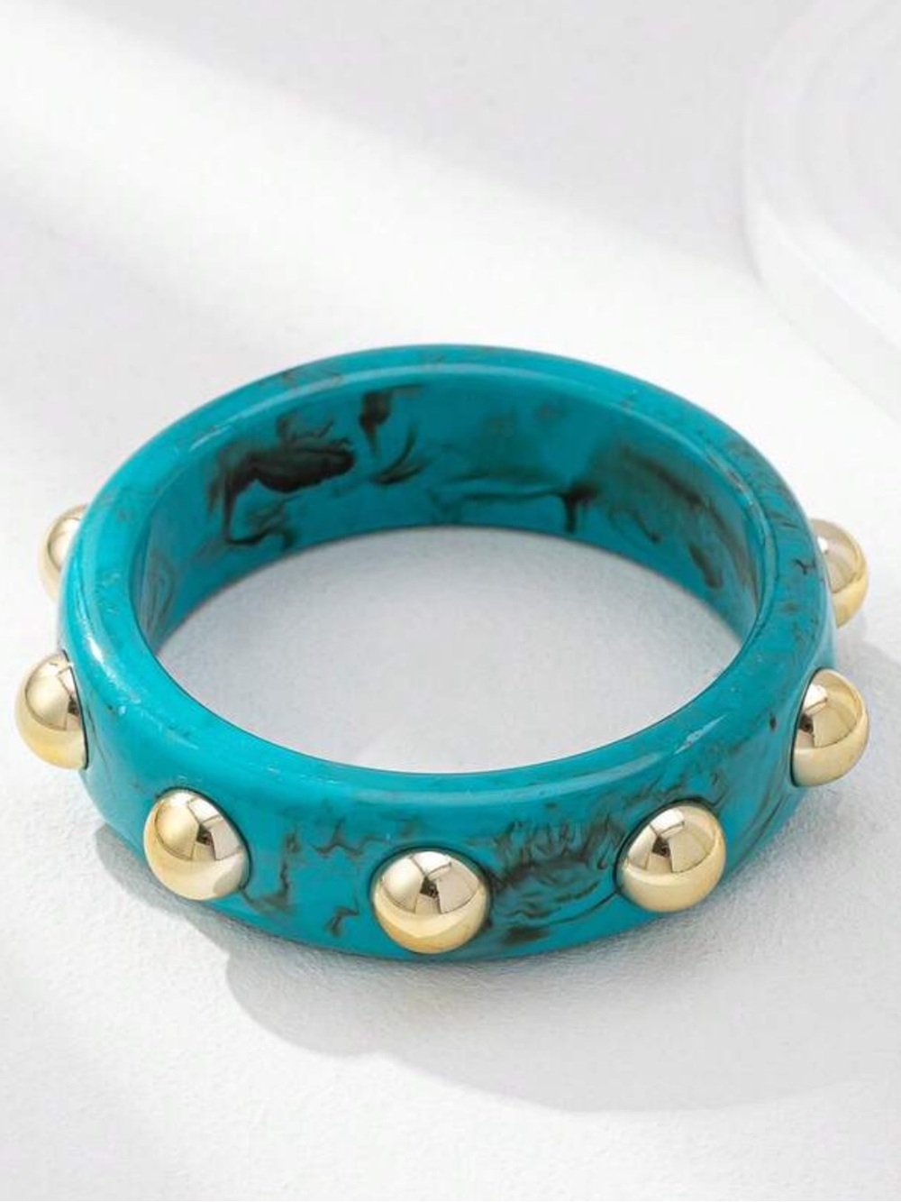 3 Stackable Studded Resin Bangle Bracelet Set - Turquoise, White, Brown NWOT - Picture 8 of 8